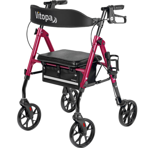 Vitopa W20S steel rollator walker with seat in Burgundy Red